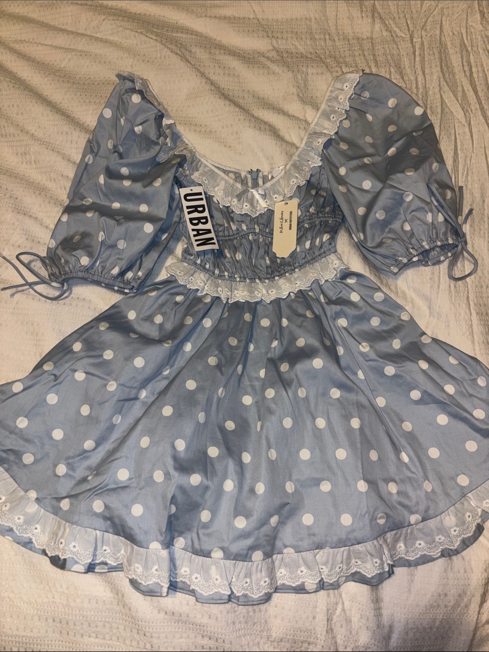 For Love And Lemons Light Blue & White Polka Dot Mini Jackson Dress